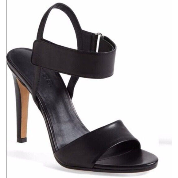 Vince Shoes - Vince Genna Sandal Black Leather Open Toe Two Double Strap Ankle Heel 37…
